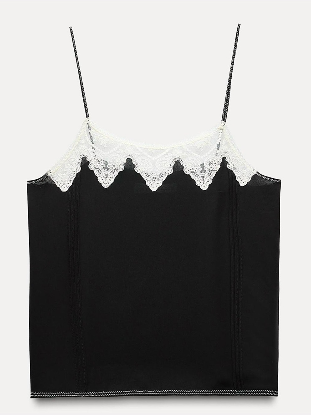 Zara Black Cami with White Lace Trim